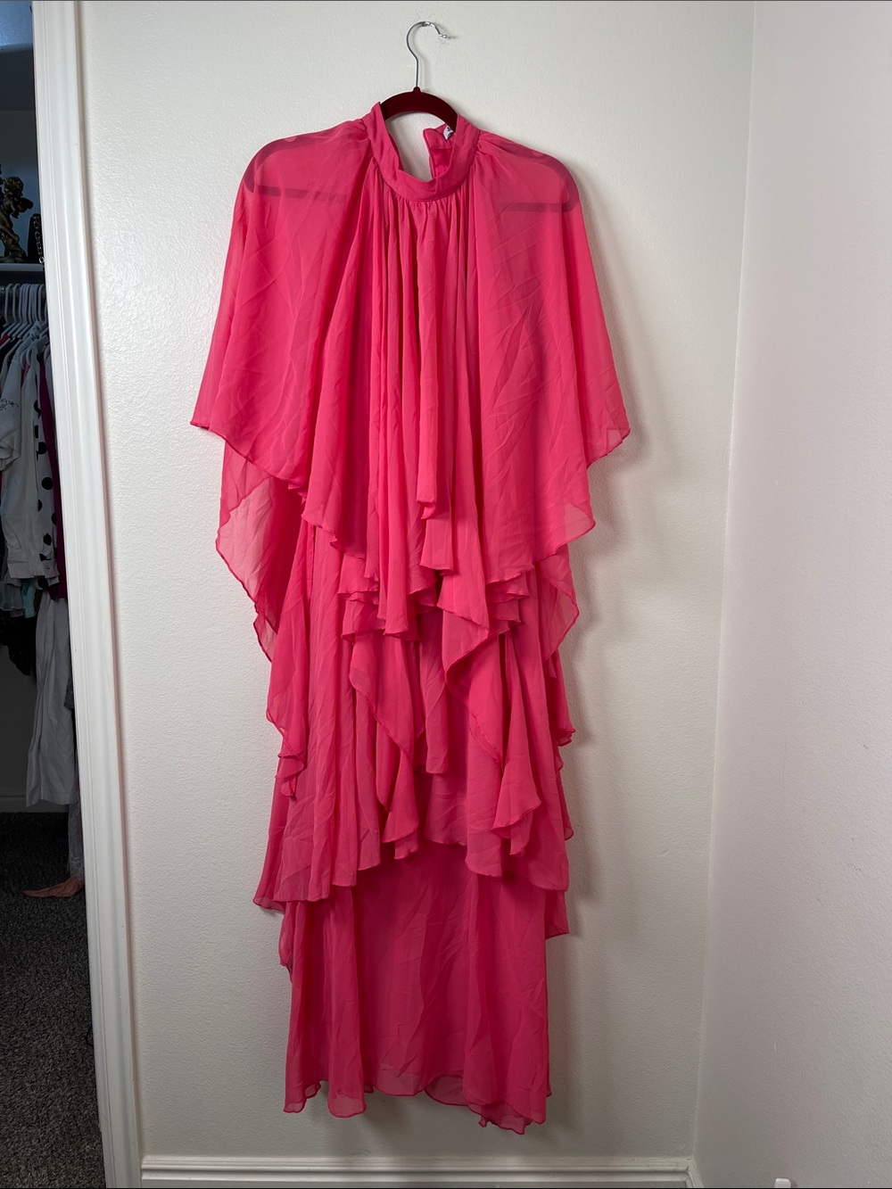 Women’s Hot Pink Ruffle Cascade Maxi Dress
